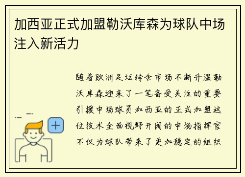 加西亚正式加盟勒沃库森为球队中场注入新活力