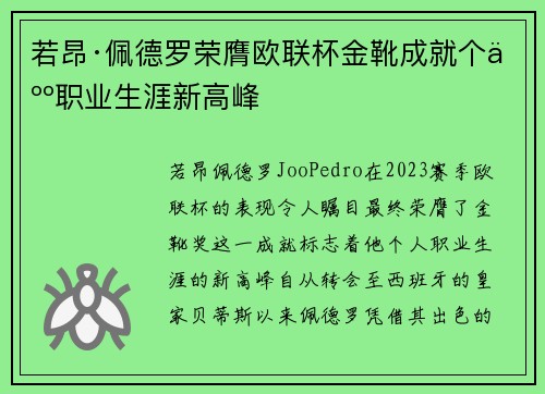 若昂·佩德罗荣膺欧联杯金靴成就个人职业生涯新高峰